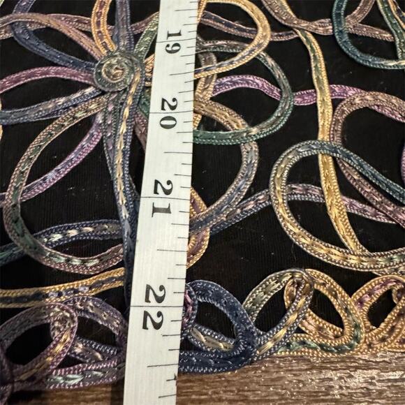 Black Floral Ribbon Swirl Embroidered Sheer Formal Jacket Wedding L Art to Wear - Picture 9 of 10